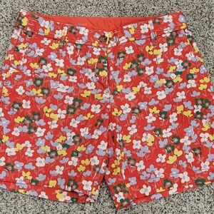 Talbots Girlfriend Chino Shorts Red Floral Stretch Cotton Womens2P Preppy Summer